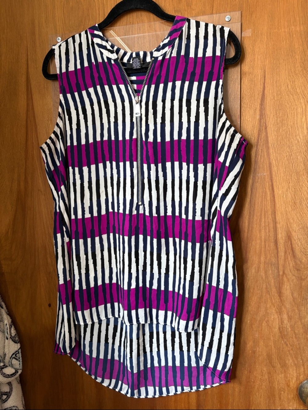 Alfani Sleeveless Half Zip-Front Striped Top